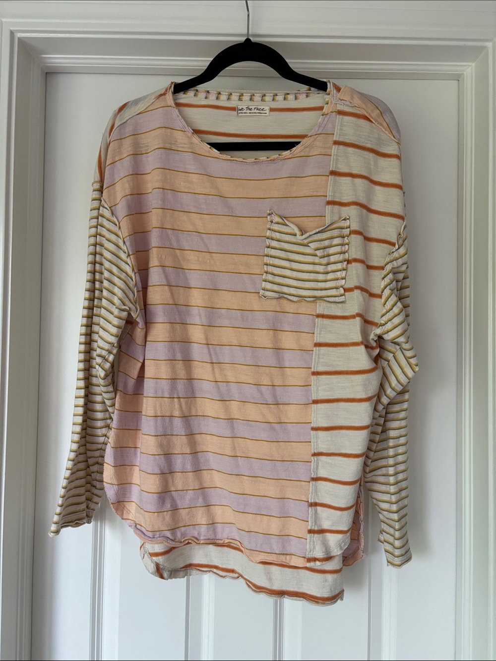 Free People mixed striped long sleeve pocket tee